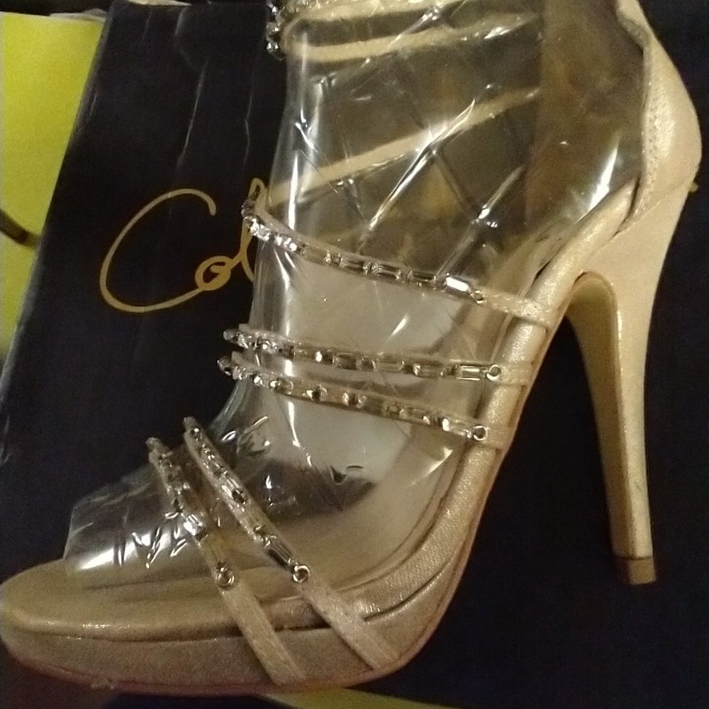 Colon Stuart Victoria Secret champagne rhinestone heels sandals 7.5